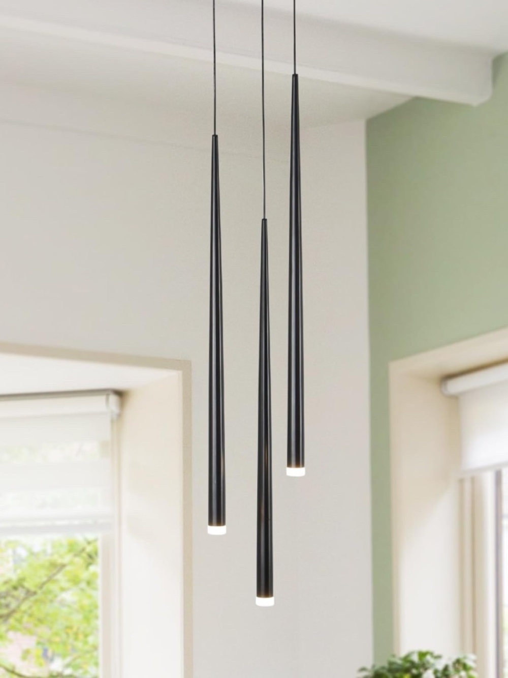 3 Lights Linear Pendant Light For Kitchen Black Cluster Dia 7.8" Dimmable